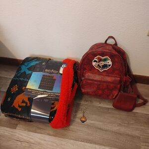 Harry Potter Lot Backpack Coin Purse Throw Blanket Hermione Keychain